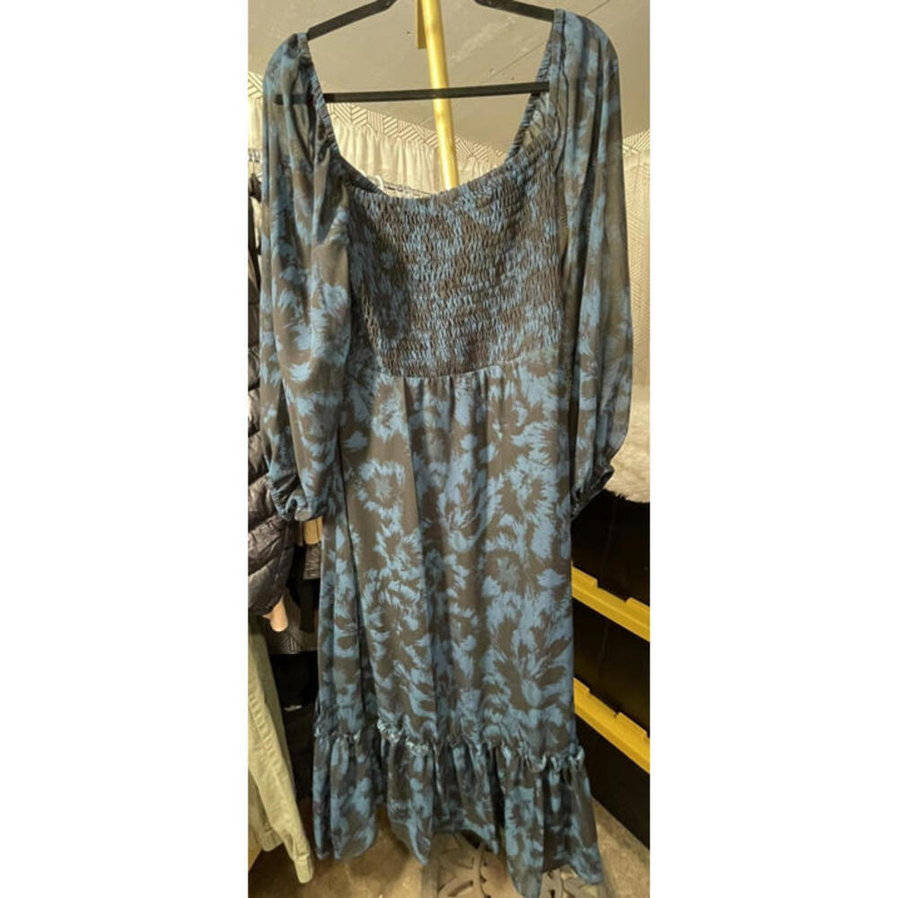Just Taylor Women’s Chiffon Long Dress Peasant Sleeve Black Blue Ruffled Sz XL